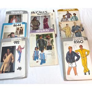 1970s Sewing Patterns Womens/Mens Simplicity McCalls Lot of 8 Patterns Retro MCM